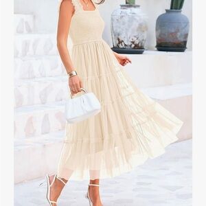 Elegant Cream Maxi Dress with Tiered Skirt